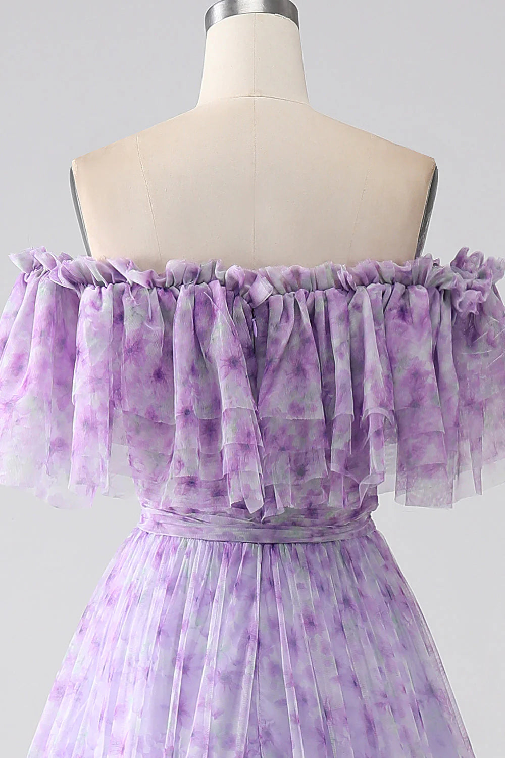 Amzcw Lilac A-Line Off the Shoulder Floral Long Prom Dress With Ruffles