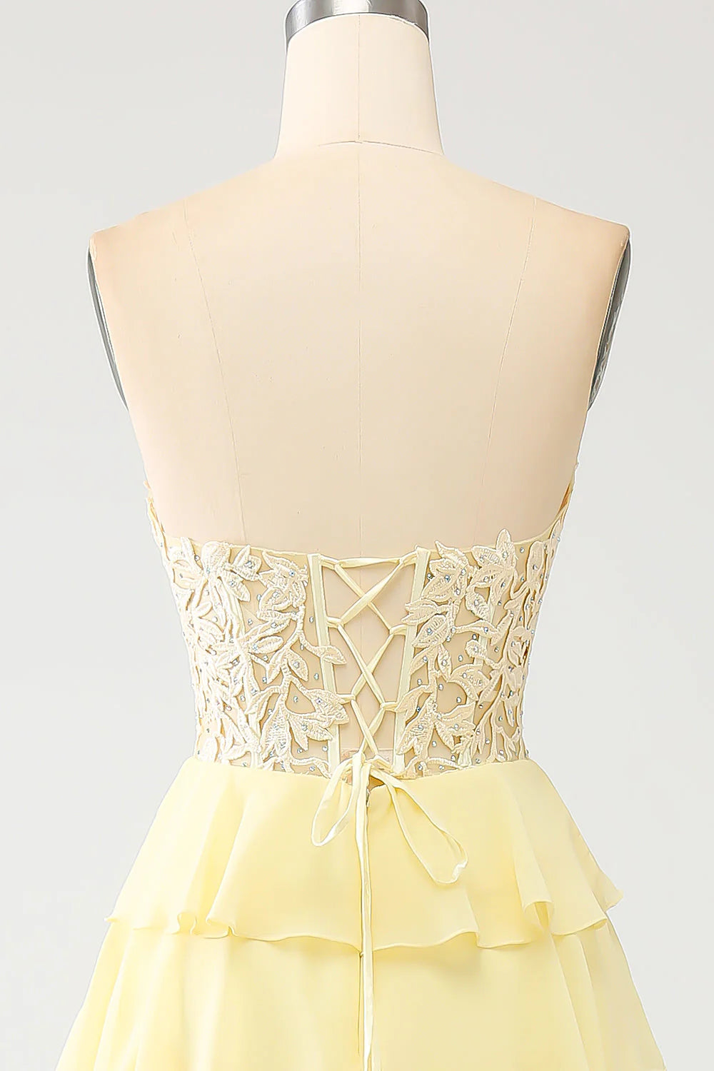 Amzcw Yellow A-Line Sweetheart Tiered Corset Long Prom Dress