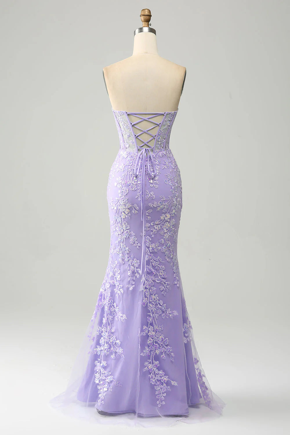 Amzcw Lilac Mermaid Sweetheart Corset Long Prom Dress With Slit