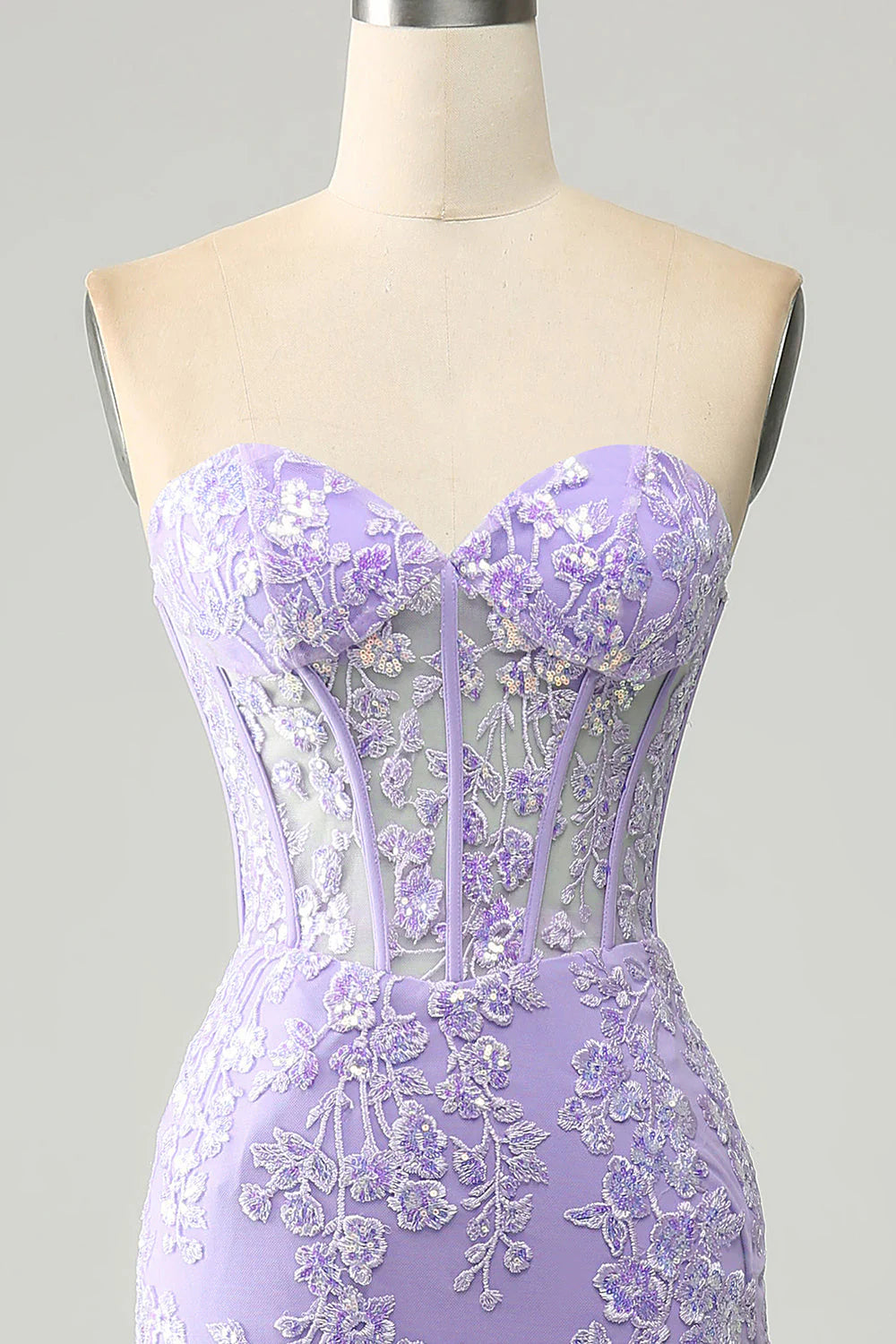 Amzcw Lilac Mermaid Sweetheart Corset Long Prom Dress With Slit