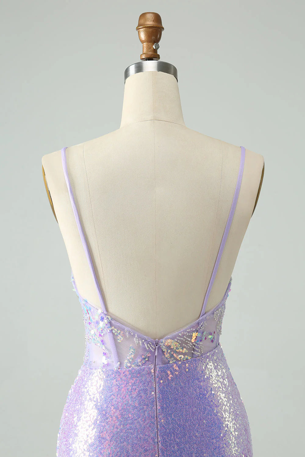 Amzcw Glitter Lilac Tight Spaghetti Straps Corset Short Homecoming Dress with Sequins