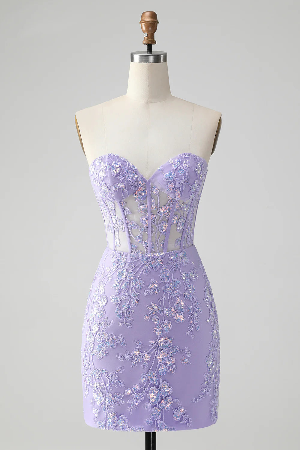Amzcw Classy Lilac Bodycon Sweetheart Corset Short Homecoming Dress with Sequins