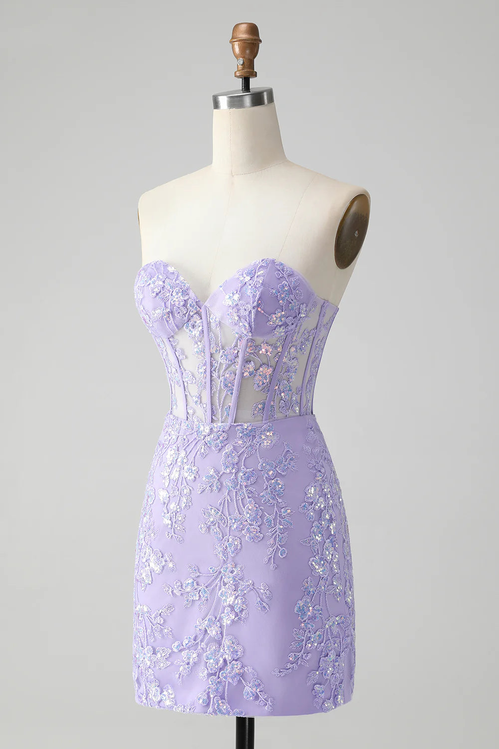 Amzcw Classy Lilac Bodycon Sweetheart Corset Short Homecoming Dress with Sequins