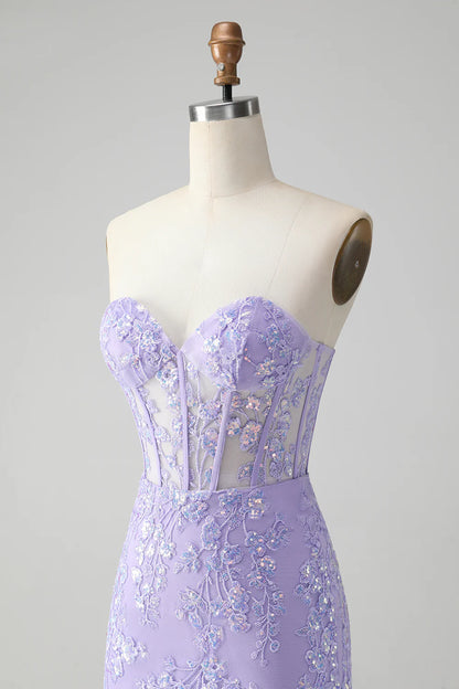 Amzcw Classy Lilac Bodycon Sweetheart Corset Short Homecoming Dress with Sequins