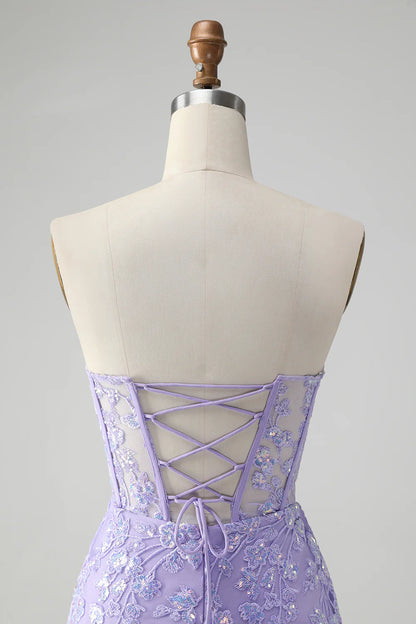 Amzcw Classy Lilac Bodycon Sweetheart Corset Short Homecoming Dress with Sequins