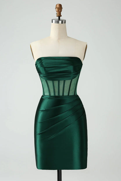 Amzcw Dark Green Bodycon Strapless Corset Short Homecoming Dress