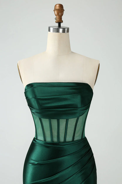 Amzcw Dark Green Bodycon Strapless Corset Short Homecoming Dress
