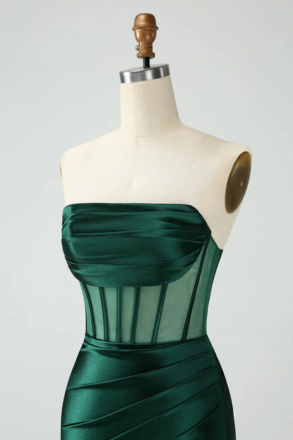 Amzcw Dark Green Bodycon Strapless Corset Short Homecoming Dress
