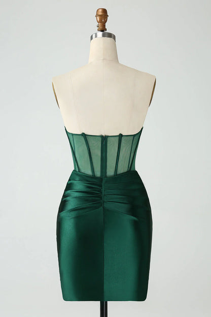 Amzcw Dark Green Bodycon Strapless Corset Short Homecoming Dress