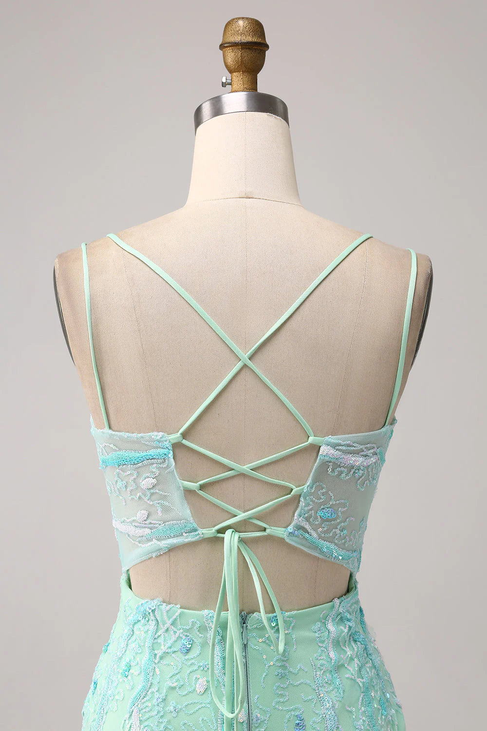 Amzcw Green Mermaid Spaghetti Straps Sequins Long Prom Dress with Slit prom dresses shops