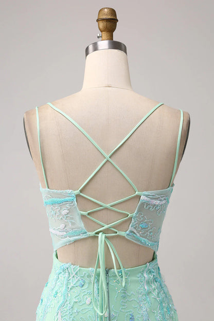 Amzcw Green Mermaid Spaghetti Straps Sequins Long Prom Dress with Slit prom dresses shops