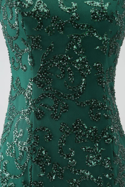 Amzcw Sparkly Dark Green Mermaid One Shoulder Sequin Prom Dress with Slit