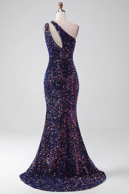 Amzcw Black Mermaid One Shoulder Sequins Long Prom Dress with High Slit prom dresses shops