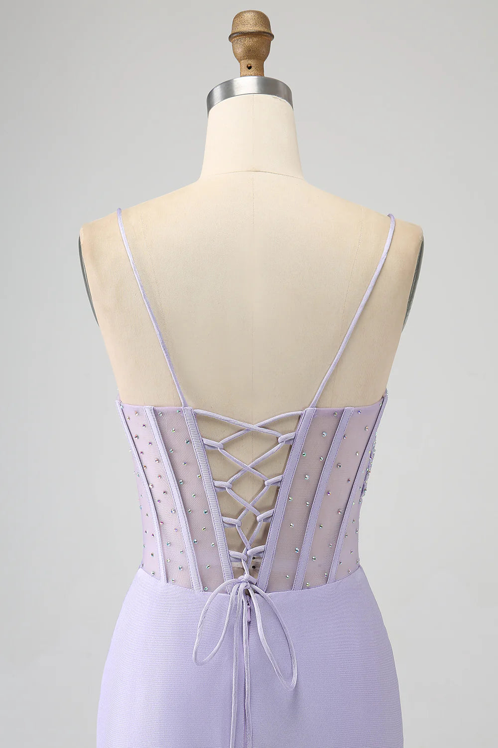 Amzcw Lavender Mermaid Cutout Glitter Corset Satin Prom Dresses with Pleated Split