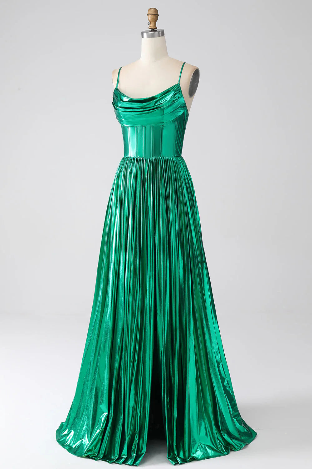 Amzcw A-line Dark Green Corset Prom Dress with Slit prom dresses shops