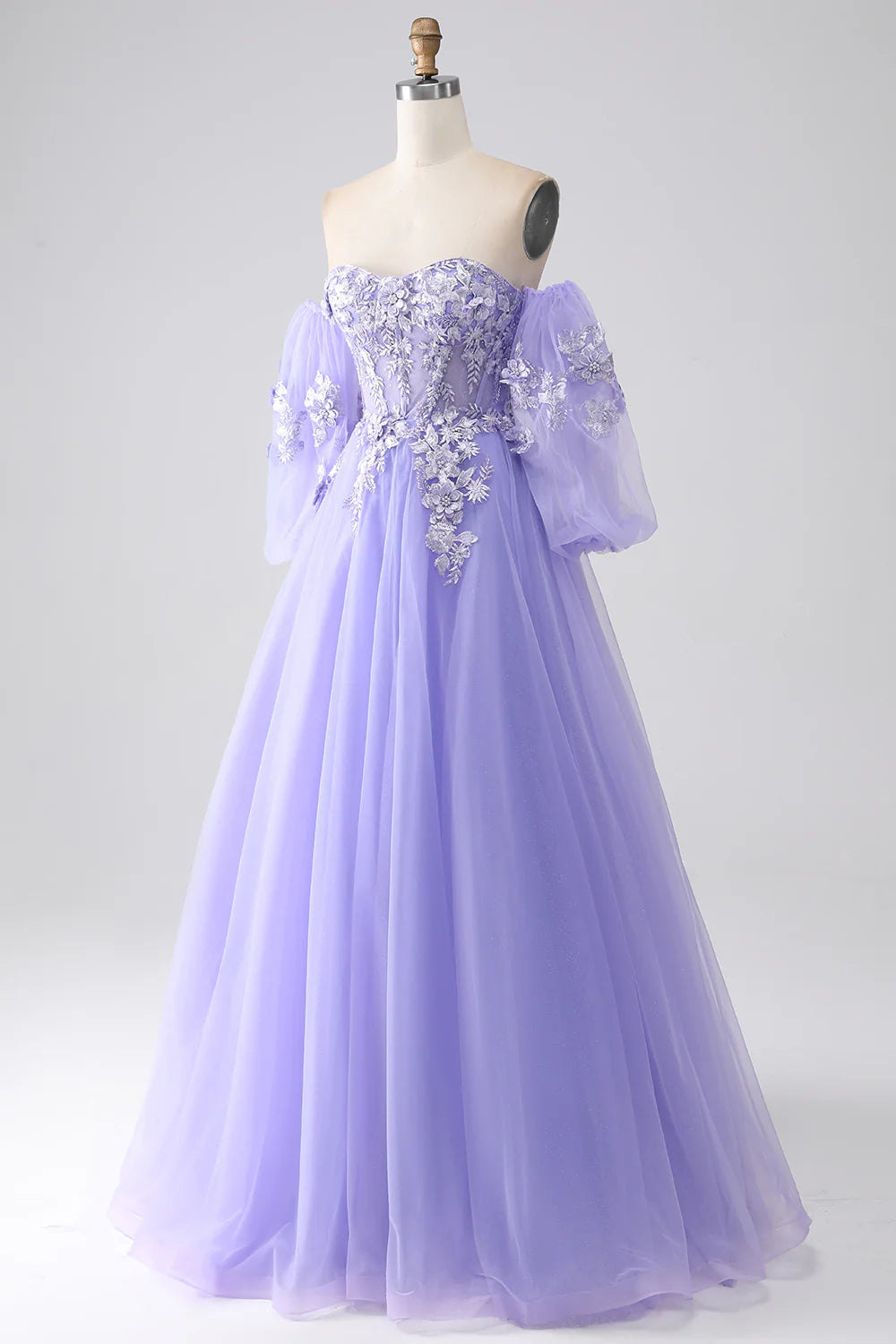 Amzcw Lavender A Line Sweetheart Off The Shoulder Corset Prom Dress with Appliques prom dress in store