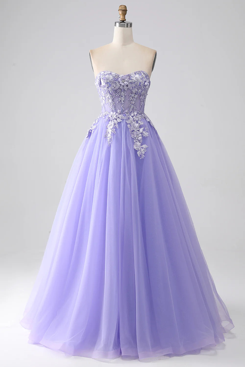 Amzcw Lavender A Line Sweetheart Off The Shoulder Corset Prom Dress with Appliques prom dress in store