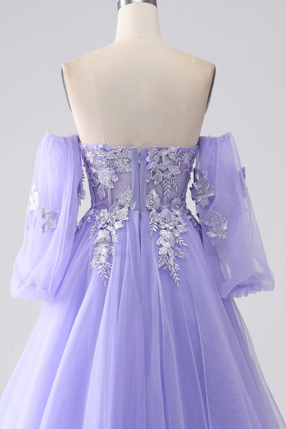 Amzcw Lavender A Line Sweetheart Off The Shoulder Corset Prom Dress with Appliques prom dress in store