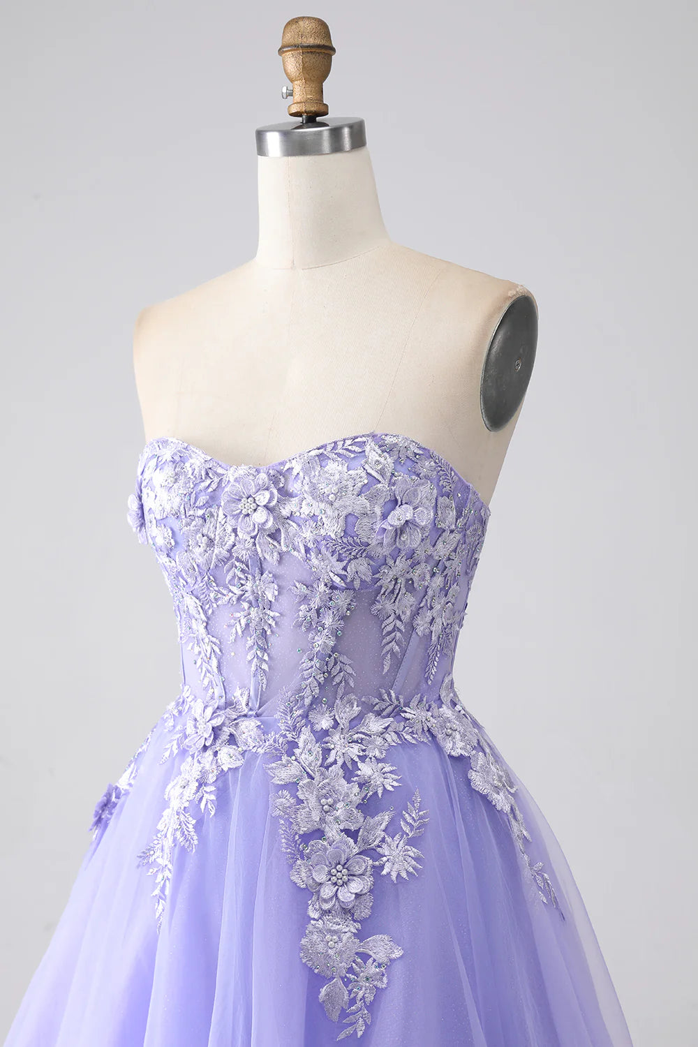 Amzcw Lavender A Line Sweetheart Off The Shoulder Corset Prom Dress with Appliques prom dress in store