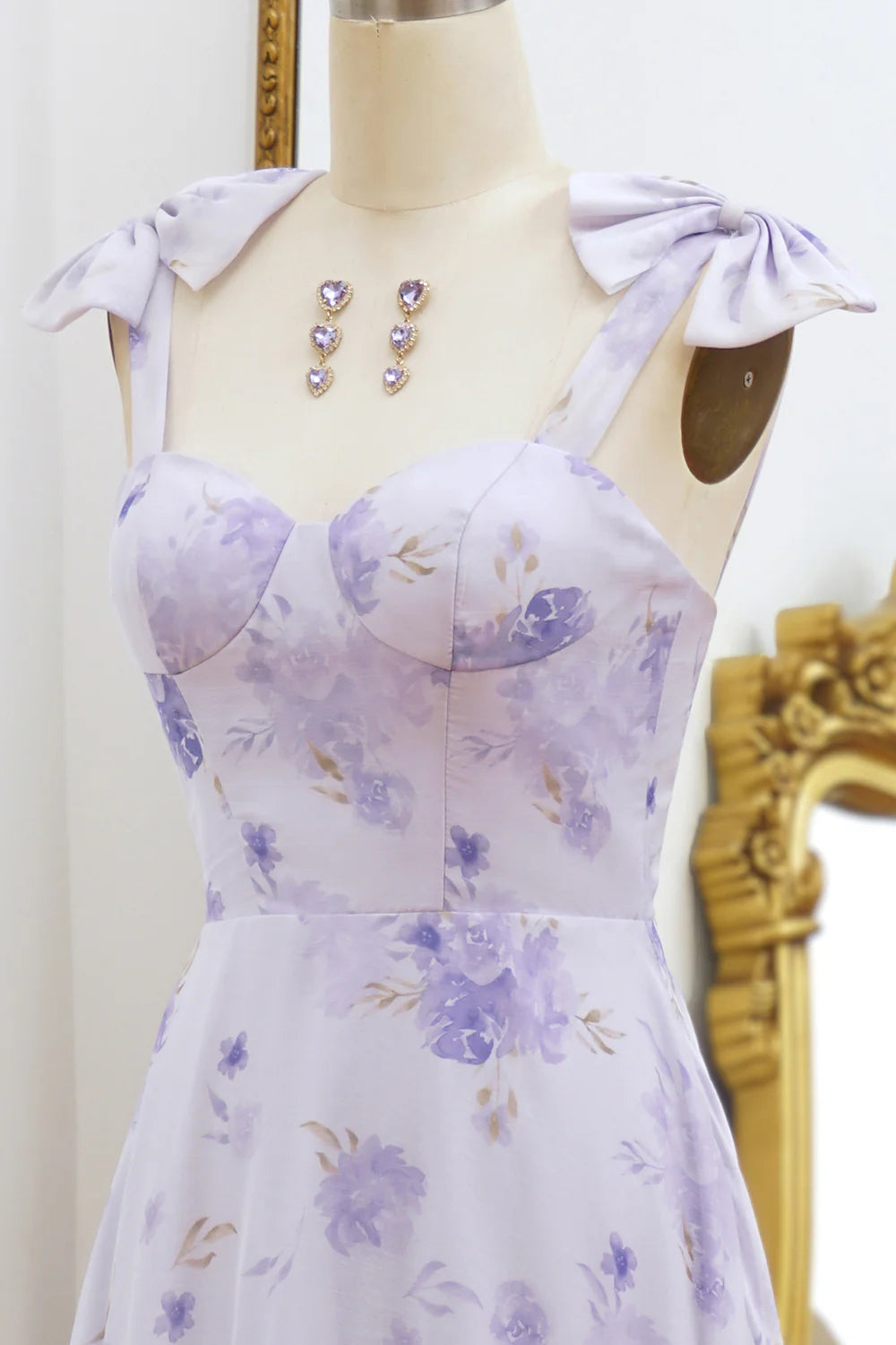 Amzcw Lilac A-Line Spaghetti Straps Floral Print Lace Up Floor Length Prom Dress prom dresses stores