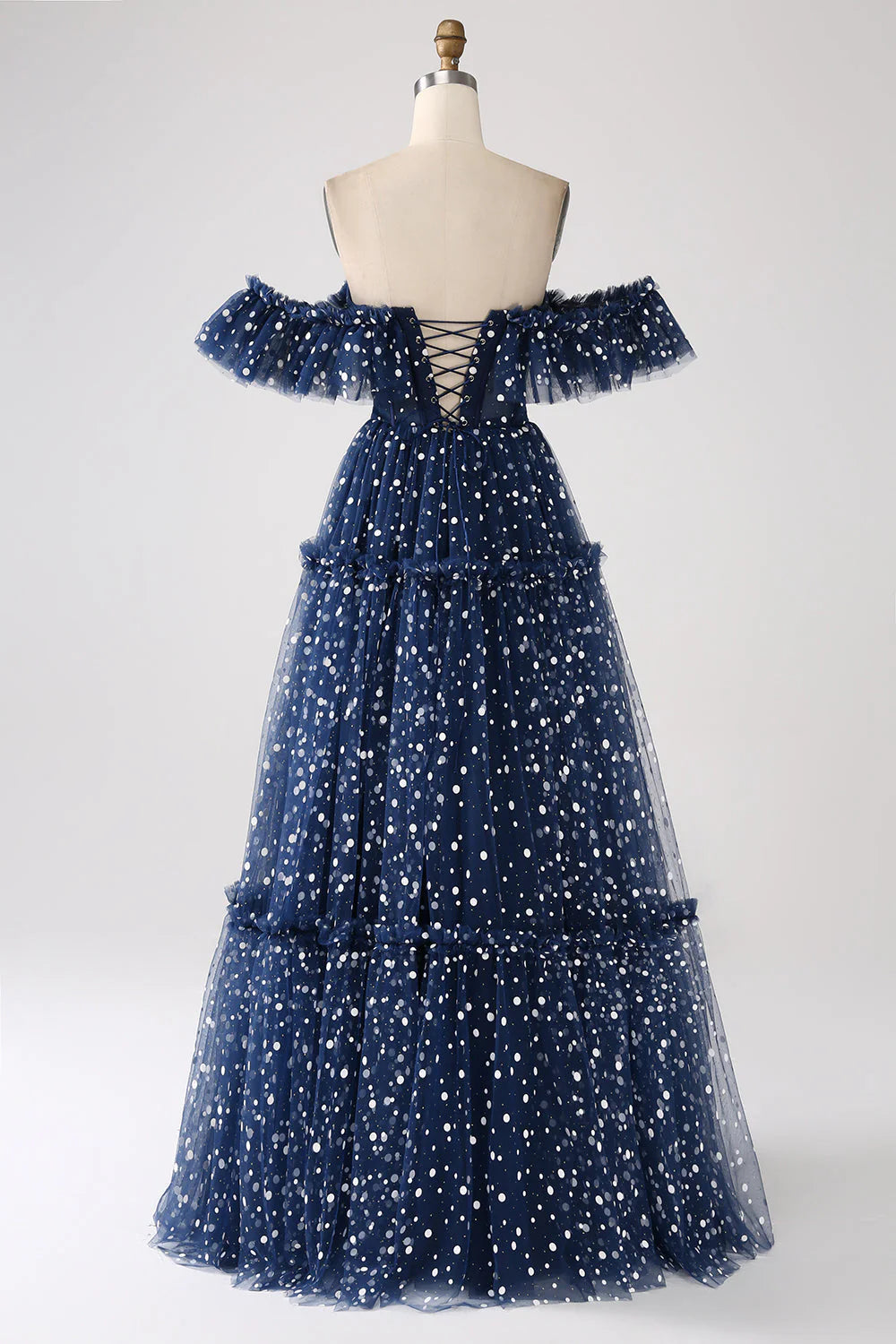 Amzcw Navy Princess A-Line Off The Shoulder Pleated Tiered Long Prom Dress prom dresses shops