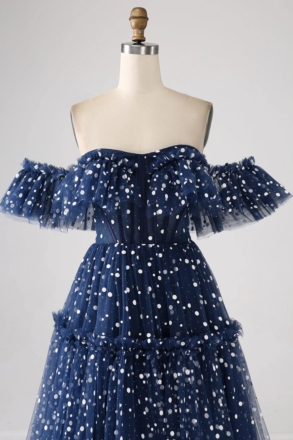 Amzcw Navy Princess A-Line Off The Shoulder Pleated Tiered Long Prom Dress prom dresses shops