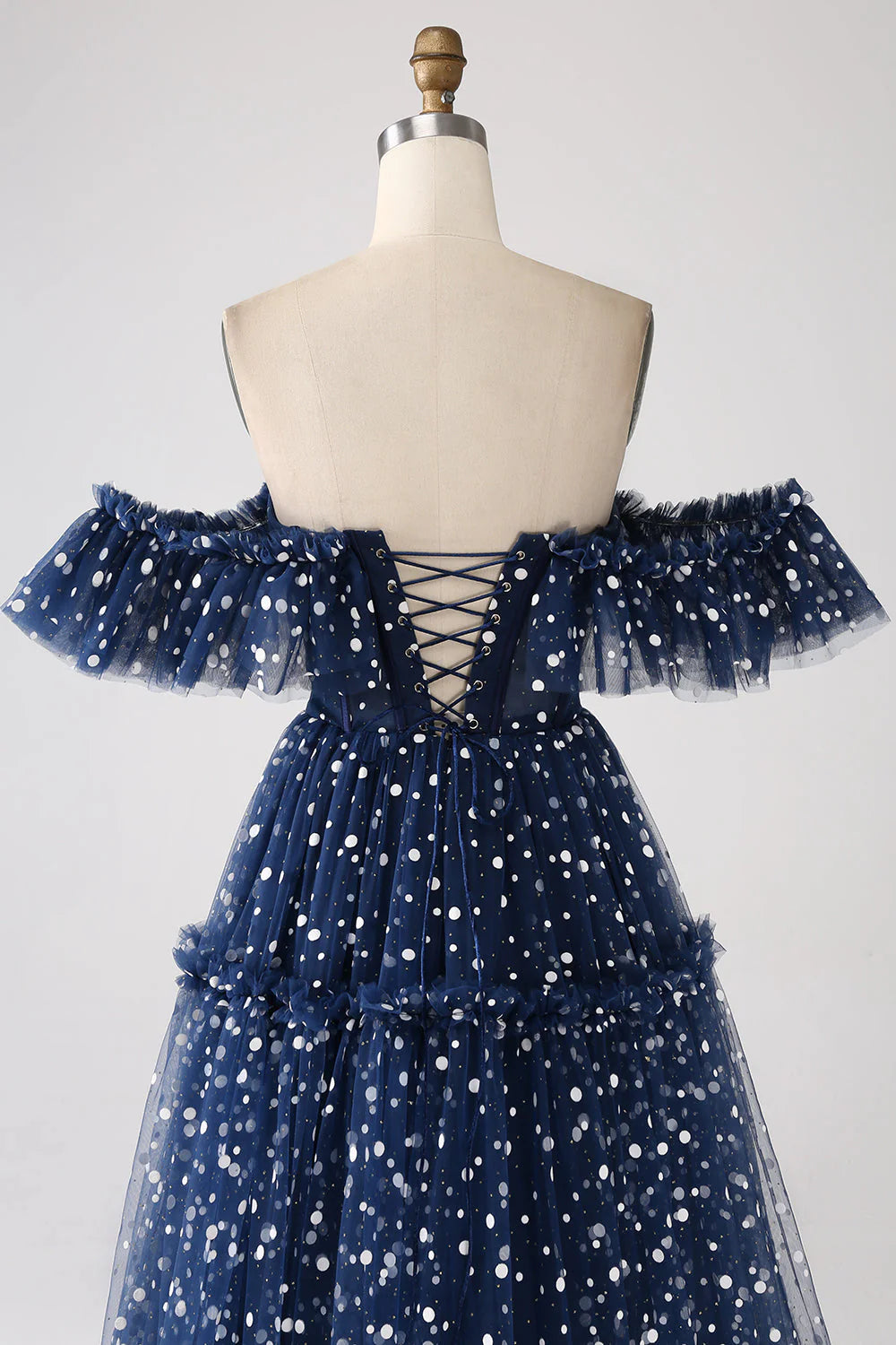 Amzcw Navy Princess A-Line Off The Shoulder Pleated Tiered Long Prom Dress prom dresses shops