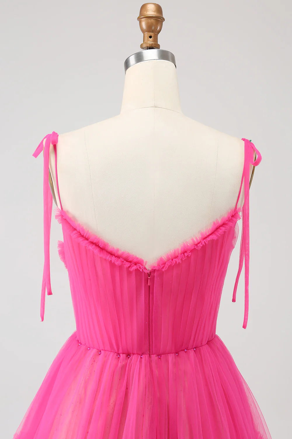 Amzcw Princess A-Line Spaghetti Straps Hot Pink Tulle Long Prom Dress