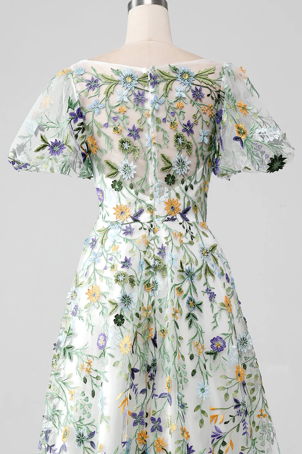 Amzcw Ivory Flower Ball-Gown/Princess Embroidered Long Prom Dress with Short Sleeves prom dresses stores