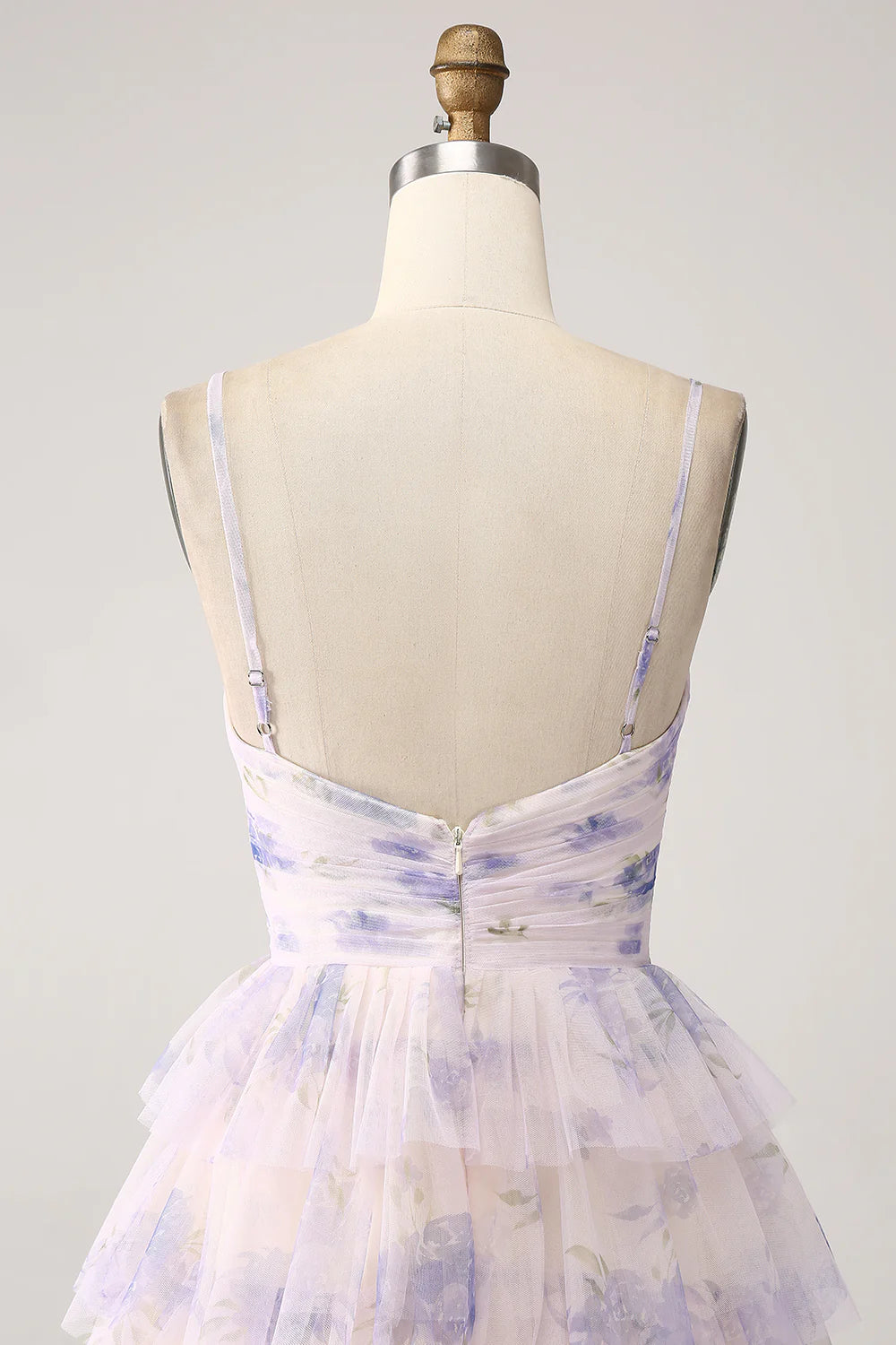 Amzcw Lavender Flower A-Line Spaghetti Straps Cut Out Pleated Tiered Long Prom Dress