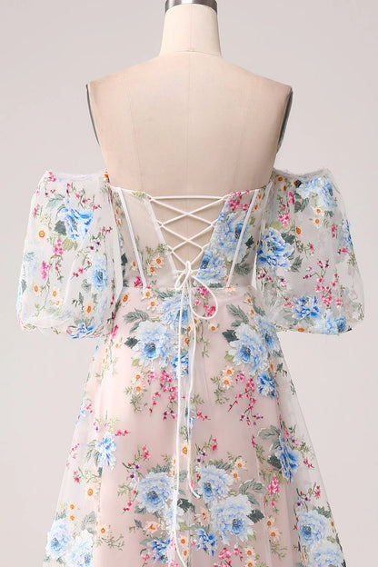 Amzcw Apricot Flower A-Line Off the Shoulder Long Corset Prom Dress prom dresses shops