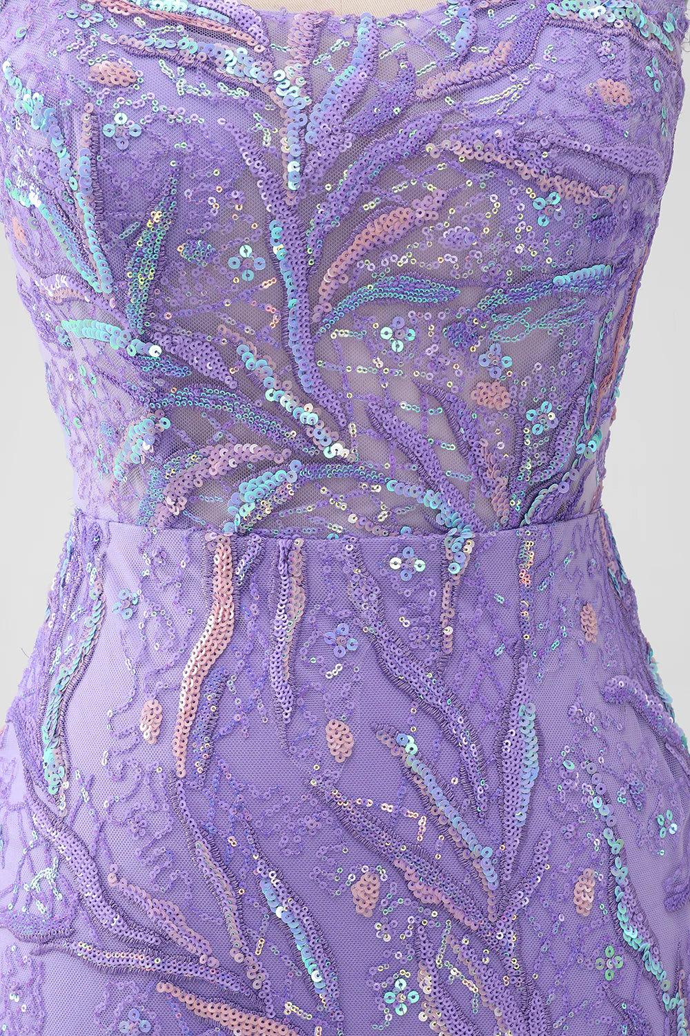 Amzcw Sparkly Lilac Mermaid Lace-Up Back Short Homecoming Dress with Sequins