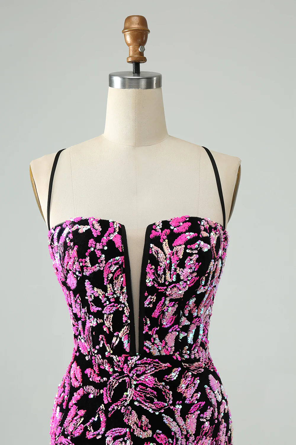 Amzcw Pretty Fuchsia Black Bodycon Sparkly Sequin Short Homecoming Dress