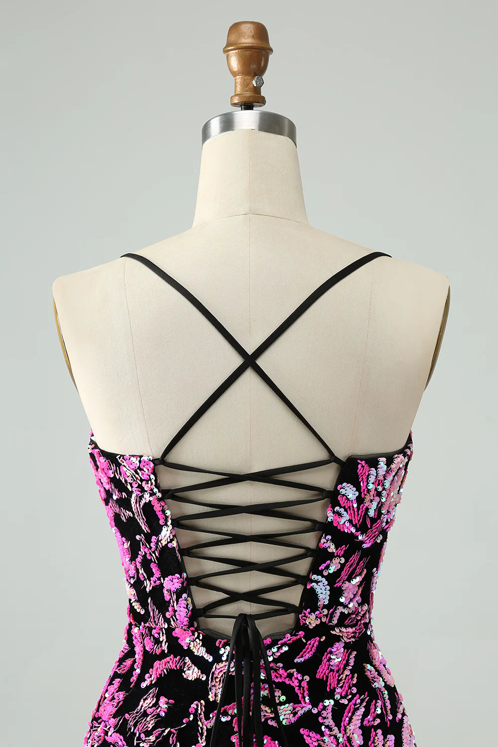 Amzcw Pretty Fuchsia Black Bodycon Sparkly Sequin Short Homecoming Dress