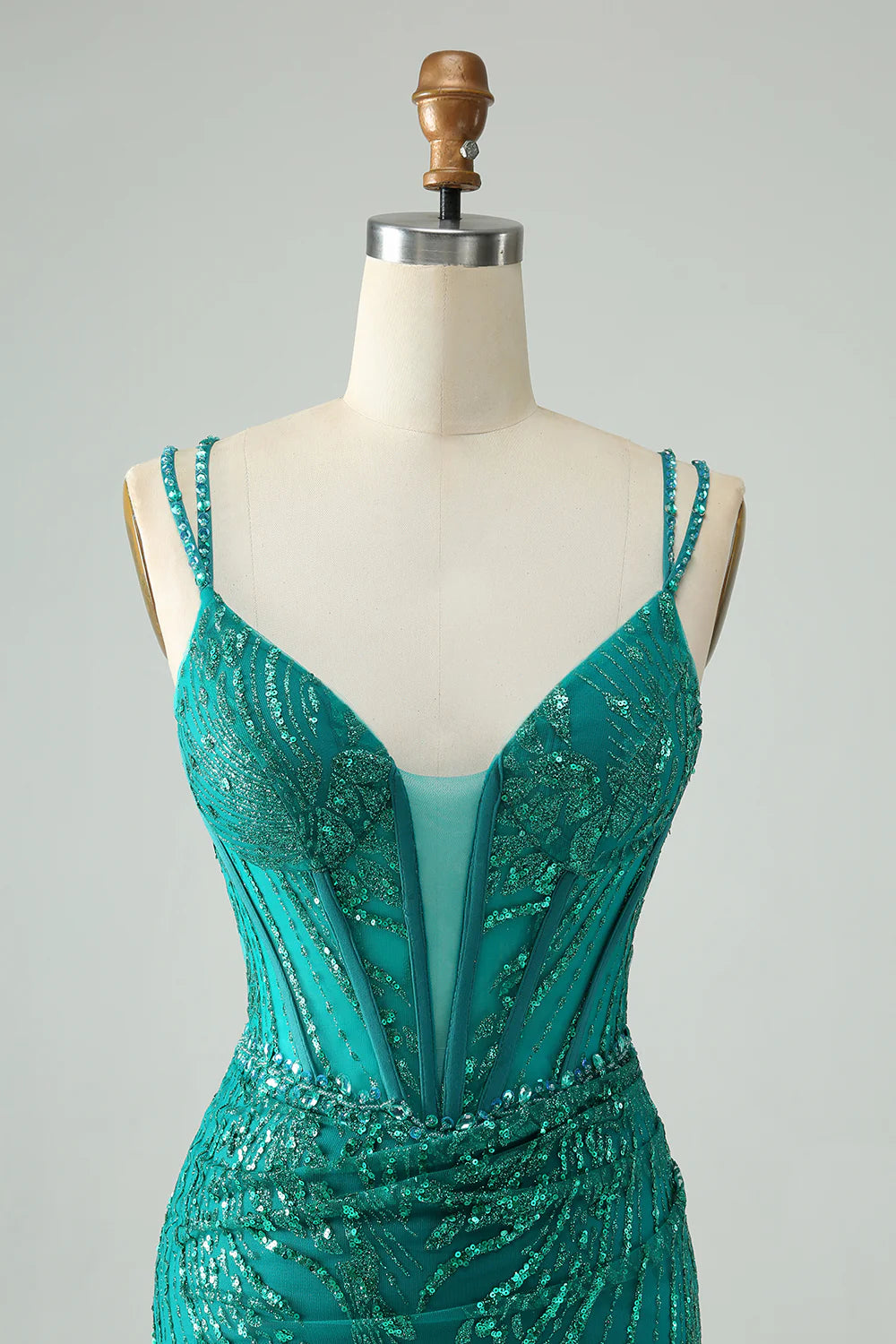 Amzcw Classy Dark Green Bodycon Spaghetti Straps Corset Sequin Short Homecoming Dress