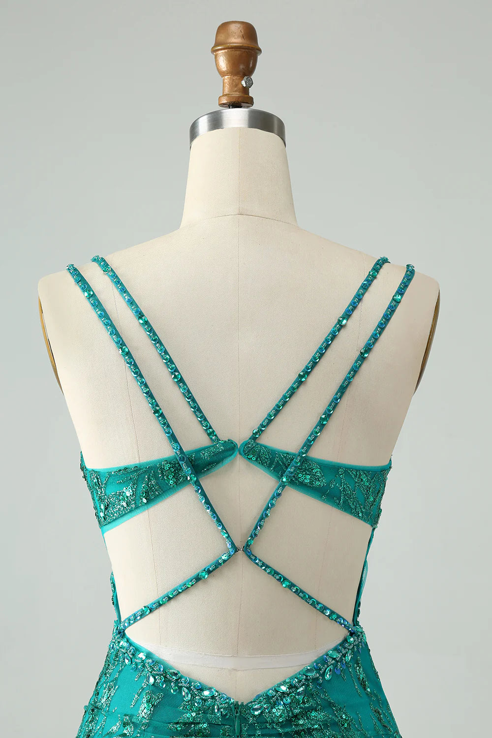 Amzcw Classy Dark Green Bodycon Spaghetti Straps Corset Sequin Short Homecoming Dress