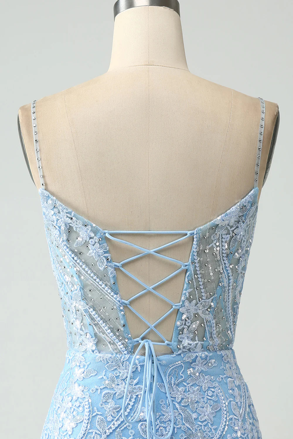 Amzcw Sparkly Sky Blue Spaghetti Straps Short Homecoming Dress With Beading