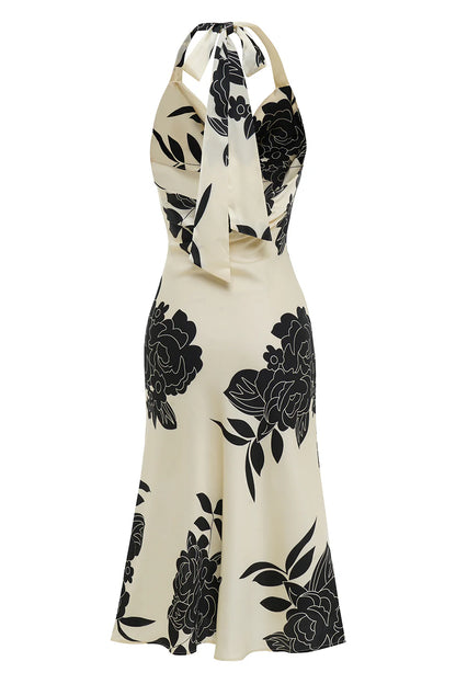 Vestido de fiesta de boda con flores en blanco y negro