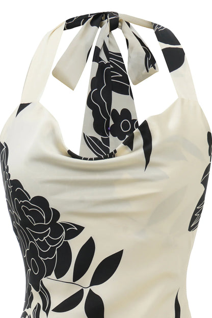 Vestido de fiesta de boda con flores en blanco y negro