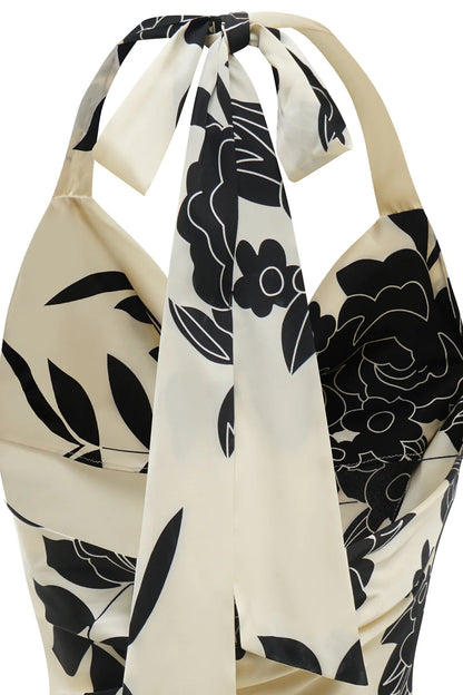 Vestido de fiesta de boda con flores en blanco y negro