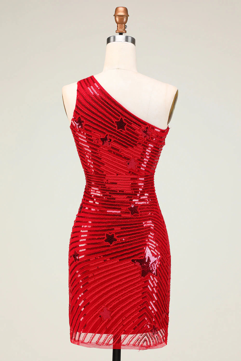 Amzcw Sparkly Red Sheath One Shoulder Sequins Short Homecoming Dress with Star