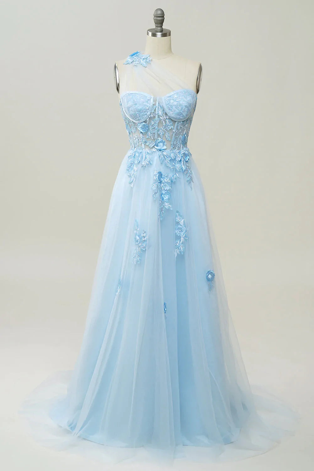 Elegante vestido de fiesta largo morado de corte A con un solo hombro y apliques 