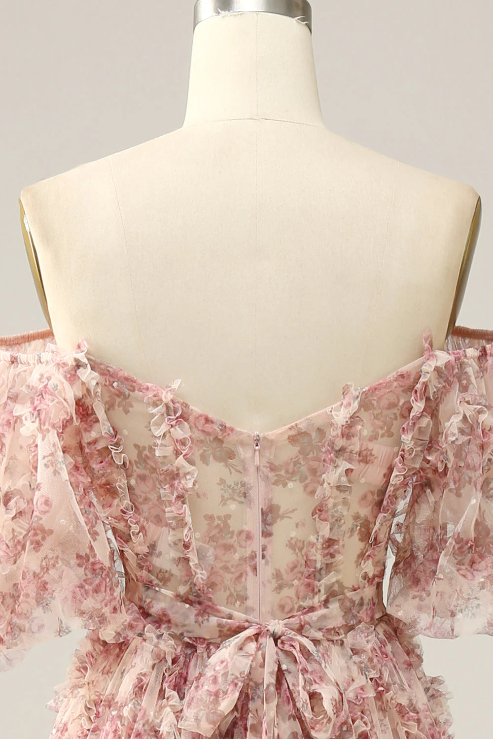 Amzcw White Red Flower Princess A Line Off The Shoulder Corset Long Prom Dress