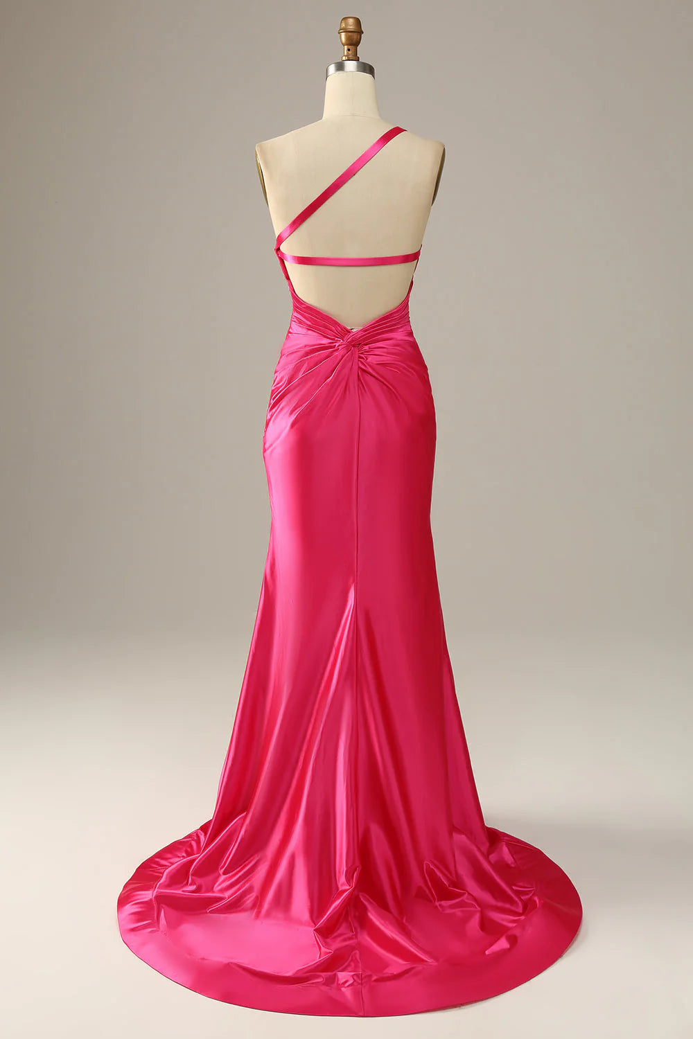 Amzcw Fuchsia Mermaid One Shoulder Long Satin Prom Dress prom dresses with long sleeves