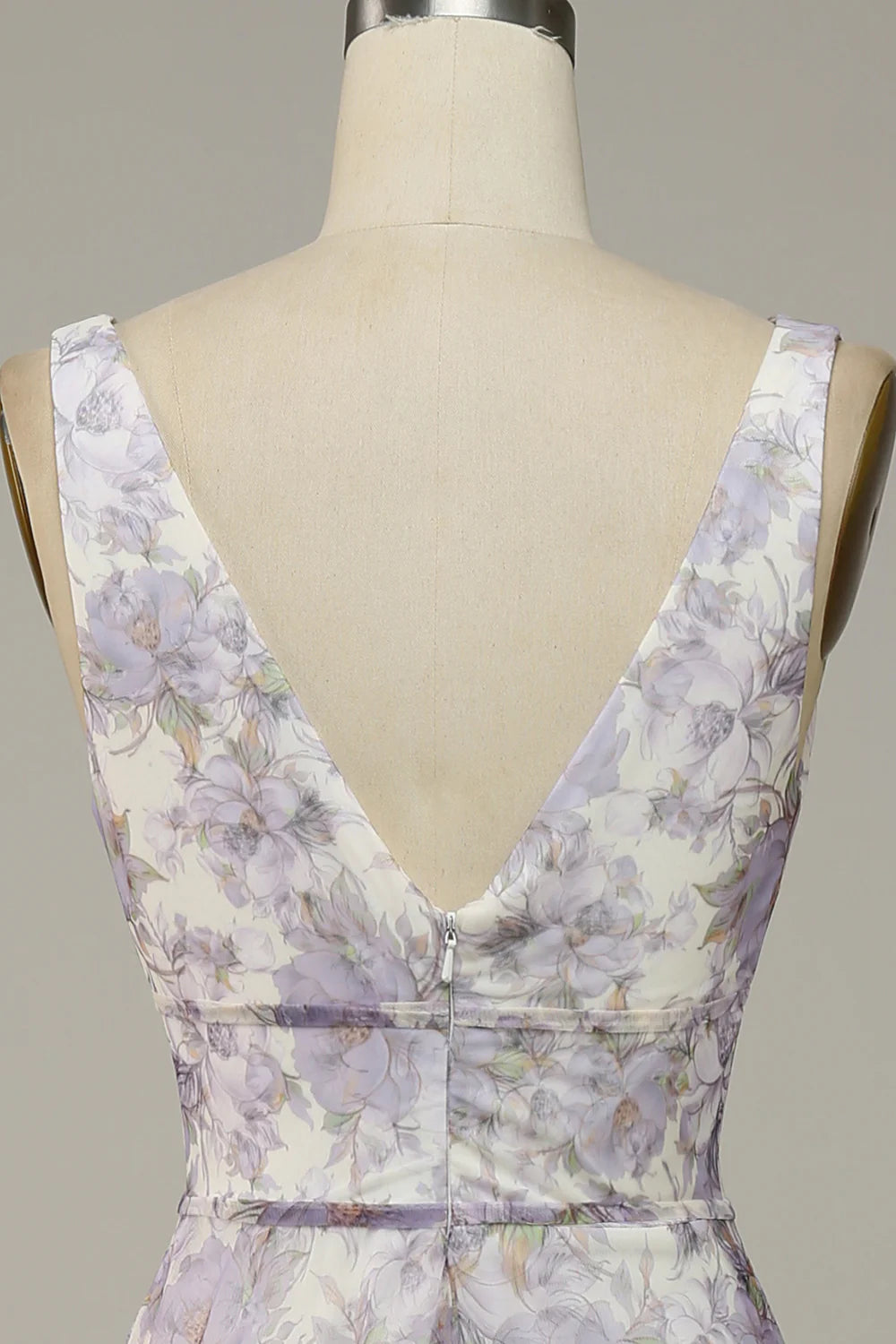 Vestido de fiesta morado con escote en V y abertura, estampado Iovry 