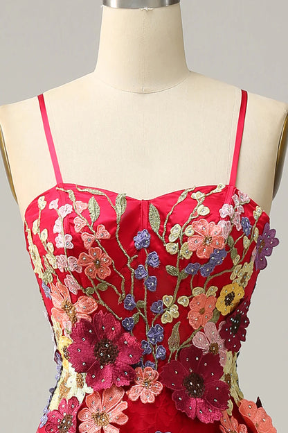 Vestido de fiesta largo burdeos con tirantes finos, corte A y apliques de Amzcw 