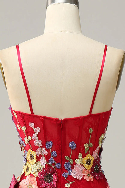 Vestido de fiesta largo burdeos con tirantes finos, corte A y apliques de Amzcw 