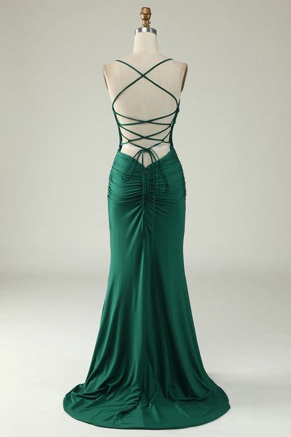 Vestido de fiesta Amzcw de sirena con tirantes finos en azul real, talla grande, con espalda cruzada 