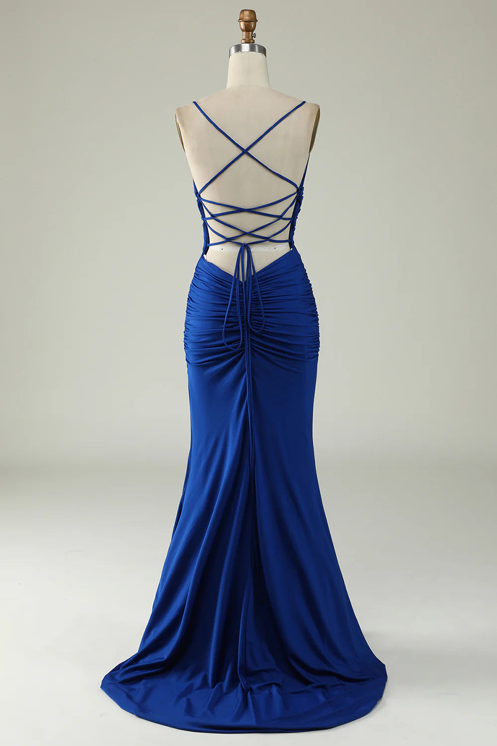 Sukienka wieczorowa Amzcw Mermaid Spaghetti Straps w kolorze królewskiego błękitu w dużym rozmiarze z krzyżującymi się plecami 