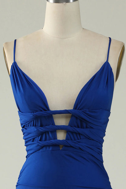 Sukienka wieczorowa Amzcw Mermaid Spaghetti Straps w kolorze królewskiego błękitu w dużym rozmiarze z krzyżującymi się plecami 